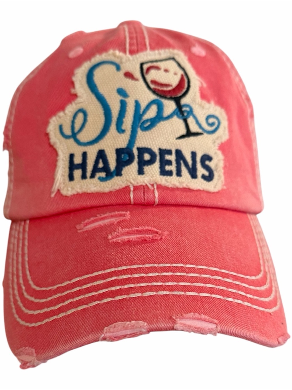 KBETHOS Pink Coral 'Sip Happens' Distressed Baseball Cap